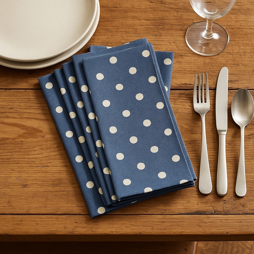 NWOT Pottery Barn Blue Polka Dot Cotton Napkins Set of 4 | 20x20